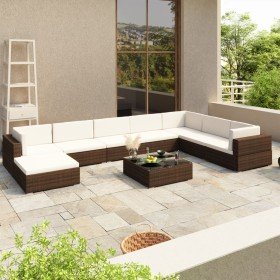 Set muebles de jardín 8 piezas y cojines ratán sintético marrón Set muebles de jardín 8 piezas y cojines ratán sintético marrón