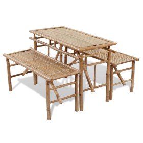 Mesa de jardín plegable con 2 bancos 100 cm de bambú en Conjuntos de jardín | Comprar online en Foro24