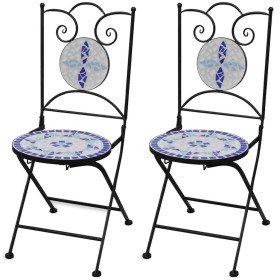Sillas de jardín bistró plegables 2 uds cerámica azul y blanco