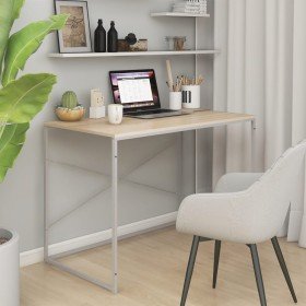 Escritorio de ordenador madera de ingeniería blanco y roble Escritorio de ordenador madera de ingeniería blanco y roble