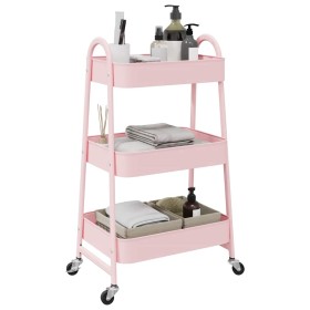 Carrito de almacenaje 3 niveles acero rosa 42x41,5x77 cm