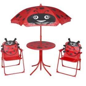 Set mesa y sillas de jardín infantil 3 pzas con sombrilla rojo