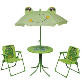 Set mesa y sillas de jardín infantil 3 pzas con sombrilla verde Set mesa y sillas de jardín infantil 3 pzas con sombrilla verde