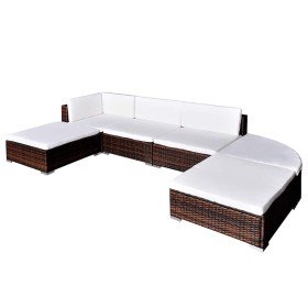 Set muebles de jardín 6 piezas y cojines ratán sintético marrón