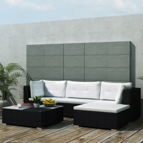 Set muebles de jardín 5 piezas y cojines ratán sintético negro Set muebles de jardín 5 piezas y cojines ratán sintético negro