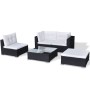 Set muebles de jardín 5 piezas y cojines ratán sintético negro