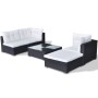Set muebles de jardín 5 piezas y cojines ratán sintético negro