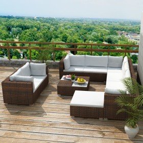 Set muebles de jardín 10 pzas y cojines ratán sintético marrón en Conjuntos de jardín | Comprar online en Foro24