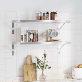 Estantes de pared 2 uds acero inoxidable plateado 75x30x3 cm