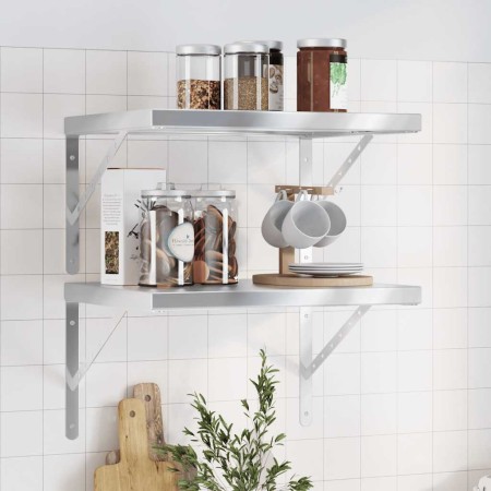Estantes de pared 2 uds acero inoxidable plateado 50x40x3 cm