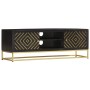 Mueble de TV madera maciza de mango negro y dorado 120x30x40 cm de vidaXL, Muebles TV - Ref: Foro24-286514, Precio: 280,08 €,...