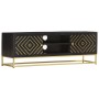 Mueble de TV madera maciza de mango negro y dorado 120x30x40 cm de vidaXL, Muebles TV - Ref: Foro24-286514, Precio: 280,08 €,...