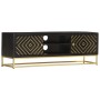 Mueble de TV madera maciza de mango negro y dorado 120x30x40 cm de vidaXL, Muebles TV - Ref: Foro24-286514, Precio: 280,08 €,...