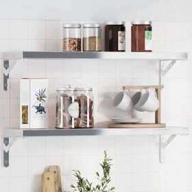 Soportes de estante 4 uds acero inoxidable plata 20x2,5x14 cm