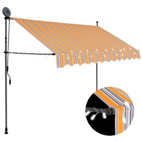 Toldo manual retráctil con LED amarillo y azul 250 cm Toldo manual retráctil con LED amarillo y azul 250 cm