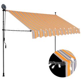 Toldo manual retráctil con LED amarillo y azul 250 cm