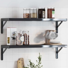 Soportes estante 4 uds acero inoxidable negro 23,5x2,5x15,5 cm en Estantes y estanterías | Comprar online en Foro24