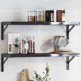 Soportes estante 4 uds acero inoxidable negro 23,5x2,5x15,5 cm