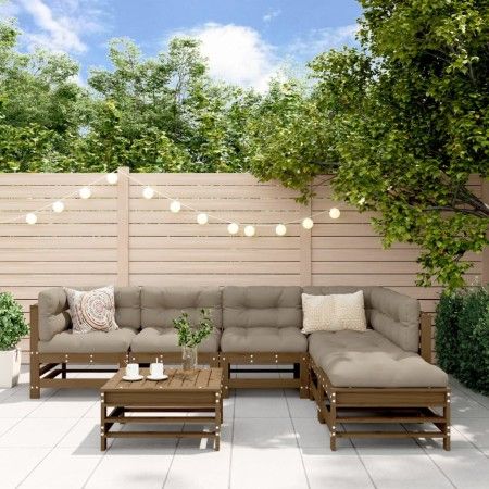 Gartenmöbel-Set 7-teilig und honigbraune Massivholzkissen von vidaXL, Gartensets - Ref: Foro24-3185979, Preis: 728,24 €, Raba...