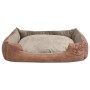 Cama para perro con cojín PU cuero artificial talla L beige