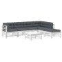 Gartenmöbel-Set 7-teilig und Kissen aus massivem Holz weiß von vidaXL, Gartensets - Ref: Foro24-3185977, Preis: 685,19 €, Rab...