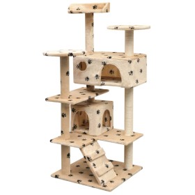 Rascador para gatos poste rascador de sisal 125cm huellas beige