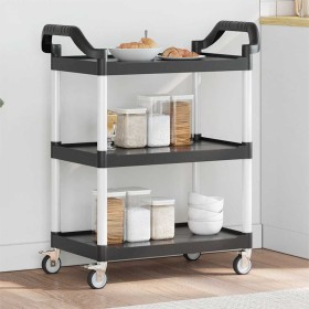 Carrito de 3 niveles aluminio negro 81x41x92 cm