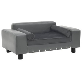 Sofá para perros felpa y cuero sintético gris 81x43x31 cm