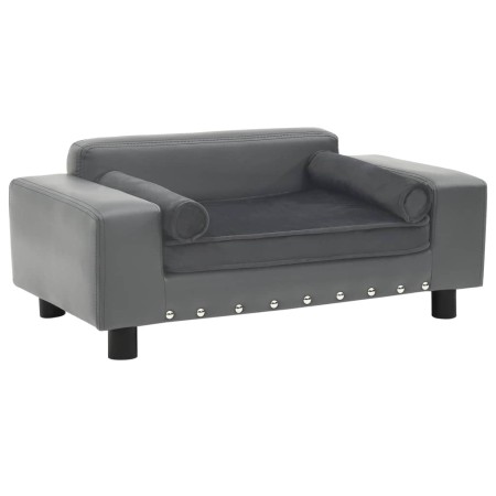 Sofá para perros felpa y cuero sintético gris 81x43x31 cm