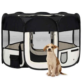 Parque de perros plegable y bolsa transporte negro 110x110x58cm