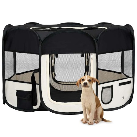 Parque de perros plegable y bolsa transporte negro 125x125x61cm