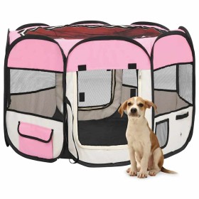 Parque de perros plegable bolsa de transporte rosa 90x90x58 cm