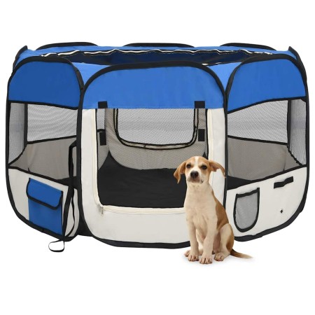 Parque de perros plegable y bolsa transporte azul 110x110x58cm en Casetas y cercados para perros | Comprar online en Foro24