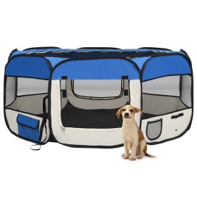 Parque de perros plegable y bolsa transporte azul 145x145x61cm Parque de perros plegable y bolsa transporte azul 145x145x61cm