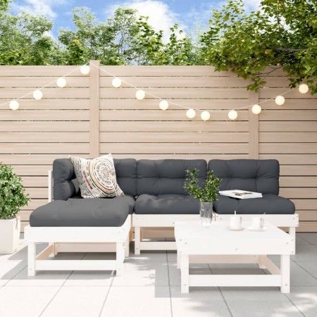5-teiliges Gartenmöbel-Set und weiße Massivholzkissen von vidaXL, Gartensets - Ref: Foro24-3186040, Preis: 406,61 €, Rabatt: %