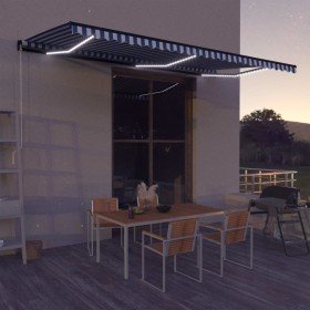Toldo retráctil manual con luz LED azul y blanco 600x300 cm Toldo retráctil manual con luz LED azul y blanco 600x300 cm