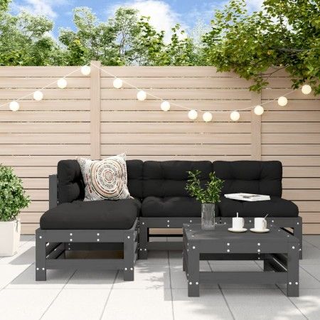 5-teiliges Gartenmöbel-Set und graue Massivholzkissen von vidaXL, Gartensets - Ref: Foro24-3186069, Preis: 492,05 €, Rabatt: %