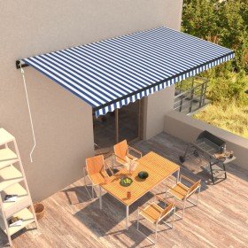 Toldo automático retráctil azul y blanco 600x300 cm Toldo automático retráctil azul y blanco 600x300 cm