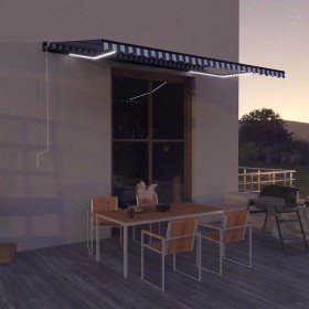 Toldo con LED y sensor de viento azul y blanco 500x300 cm Toldo con LED y sensor de viento azul y blanco 500x300 cm