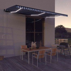 Toldo con LED y sensor de viento azul y blanco 600x300 cm Toldo con LED y sensor de viento azul y blanco 600x300 cm