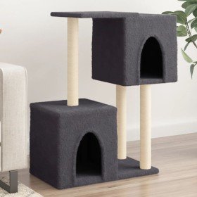Rascador para gatos con postes de sisal gris oscuro 86 cm