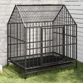 Jaula para perros con ruedas acero galvanizado negro Jaula para perros con ruedas acero galvanizado negro