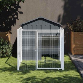Caseta perros con corral acero galvanizado gris 117x201x123 cm Caseta perros con corral acero galvanizado gris 117x201x123 cm