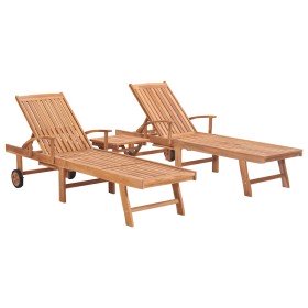 Tumbonas 2 uds con mesa madera maciza de teca