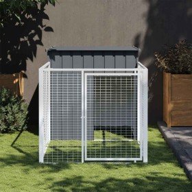 Caseta perros con corral acero galvanizado gris 110x201x110 cm Caseta perros con corral acero galvanizado gris 110x201x110 cm