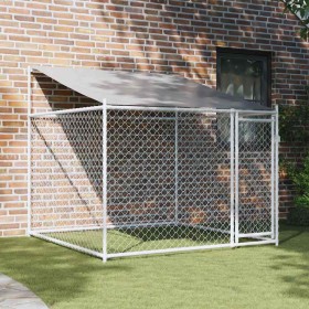 Jaula de perros techo y puerta acero galvanizado gris 2x2x2 m Jaula de perros techo y puerta acero galvanizado gris 2x2x2 m