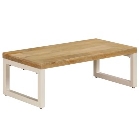 Mesa de centro madera maciza de mango y acero 100x50x35 cm