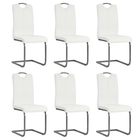 Sillas de comedor voladizas 6 unidades de tela blanca Sillas de comedor voladizas 6 unidades de tela blanca