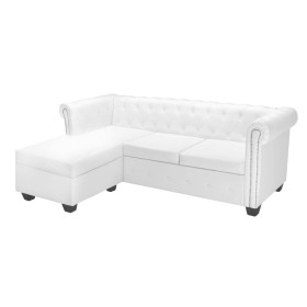 Sofá Chesterfield en forma de L de cuero artificial blanco