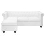 Sofá Chesterfield en forma de L de cuero artificial blanco